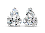 Platinum East-West Oval Diamond Cluster Stud Earrings with Round Diamond Accents_2