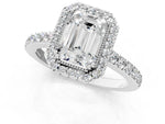 Platinum Emerald Cut Cut Diamond Halo Engagement Ring with Milgrain Detail and Pavé Band_1