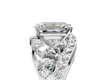 Platinum Emerald Cut Diamond Halo Ring with Marquise and Pavé Band in Prong Setting_17