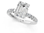 Platinum Emerald Cut Diamond Pavé Solitaire Ring with Round Band and Prong Setting_1