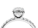 Platinum Emerald Cut Diamond Pavé Solitaire Ring with Round Band and Prong Setting_4