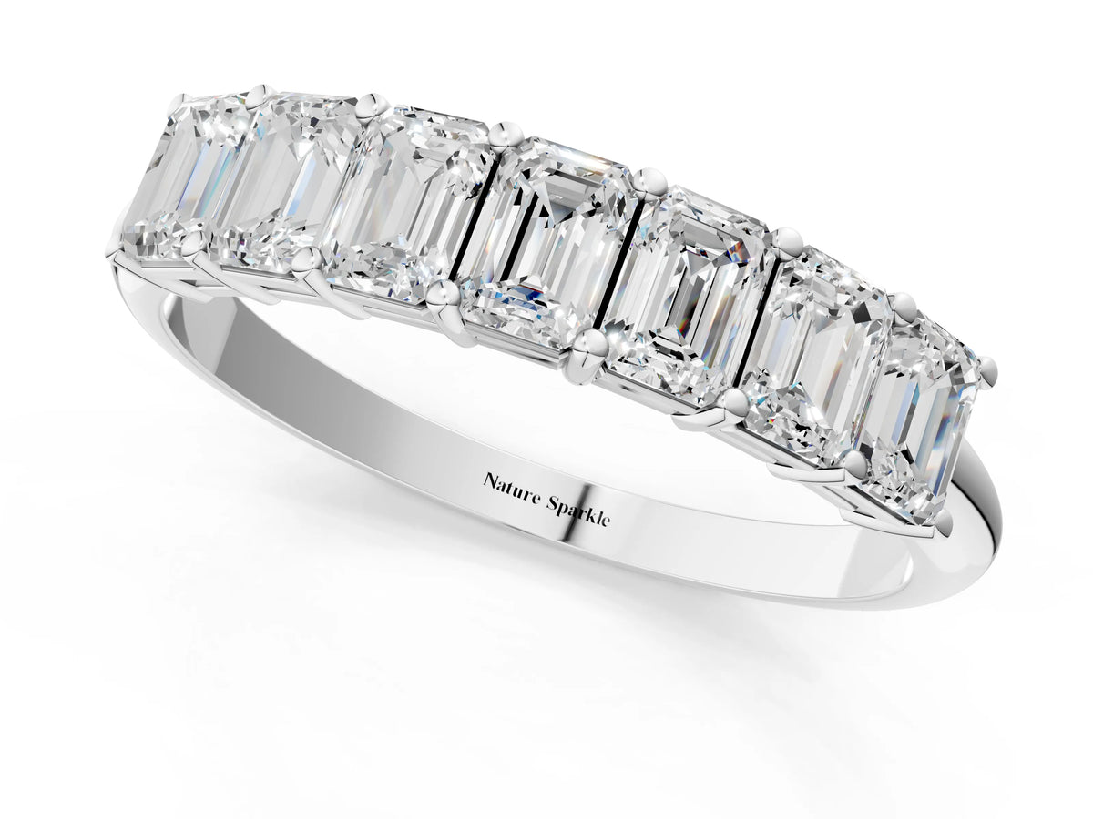 Platinum Emerald Cut Diamond Prong-Set Half Eternity Band_7