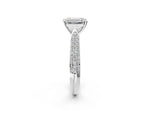 Platinum Emerald Cut Diamond Solitaire Engagement Ring with Multi-Row Round Pavé Band and Prong Setting_8