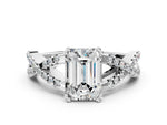 Platinum Emerald Cut Diamond Solitaire Ring with Four-Prong Setting and Twisted Pavé Band_6