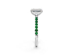 Platinum Emerald Cut Diamond Solitaire Ring with Round Emerald Pavé Band and Prong Setting_8