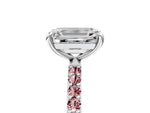 Platinum Emerald Cut Diamond Solitaire Ring with Round Morganite Pavé Band and Prong Setting_11