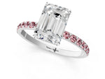 Platinum Emerald Cut Diamond Solitaire Ring with Round Morganite Pavé Band and Prong Setting_7