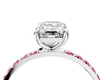 Platinum Emerald Cut Diamond Solitaire Ring with Round Pink Sapphire Pavé Band and Prong Setting_10