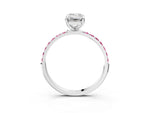 Platinum Emerald Cut Diamond Solitaire Ring with Round Pink Sapphire Pavé Band and Prong Setting_9