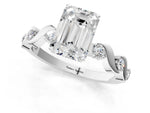 Platinum Emerald Cut Diamond Solitaire Twisted Band with Round Accents and Prong Setting_13