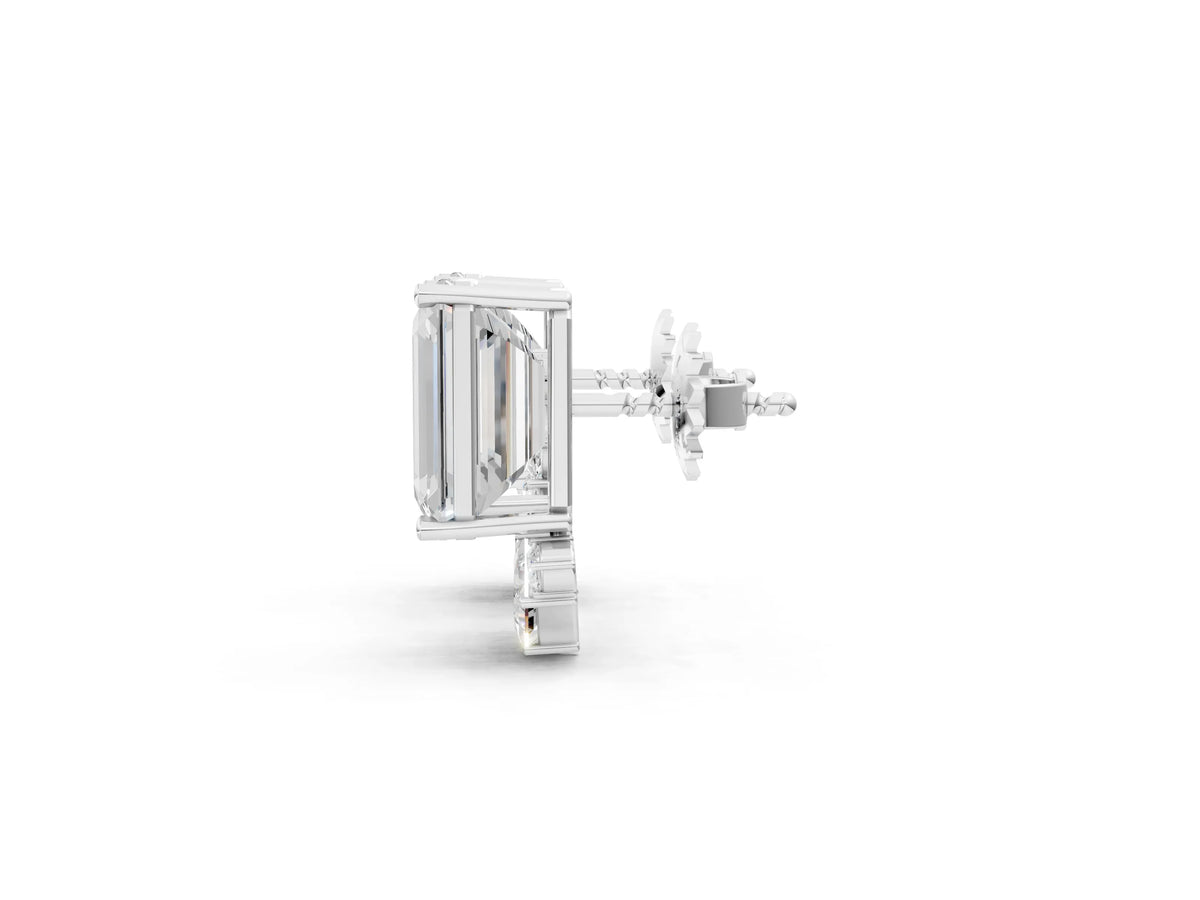 Platinum Emerald Cut Diamond Stud Earrings with Round and Oval Accents_5