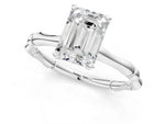 Platinum Emerald Cut Solitaire Diamond Ring with Bamboo Band and Four-Prong Setting_13