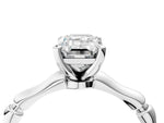 Platinum Emerald Cut Solitaire Diamond Ring with Bamboo Band and Four-Prong Setting_16