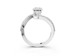 Platinum Emerald Cut Solitaire Twist Band with Pave Set Diamonds and Four-Prong Setting_15
