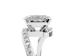 Platinum Emerald Cut Solitaire Twist Band with Pave Set Diamonds and Four-Prong Setting_17
