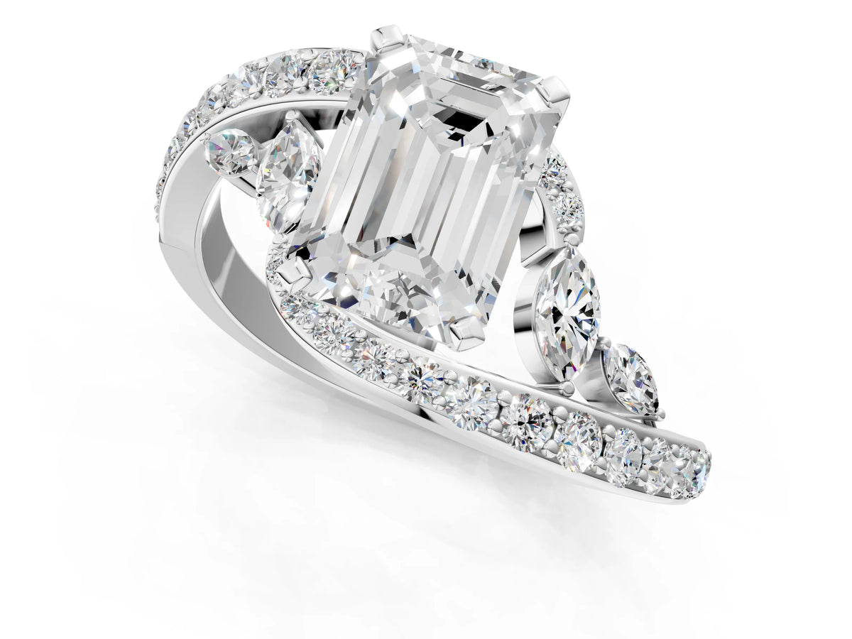 Platinum Emerald Cut Solitaire with Pavé Twist Band and Four-Prong Setting_7