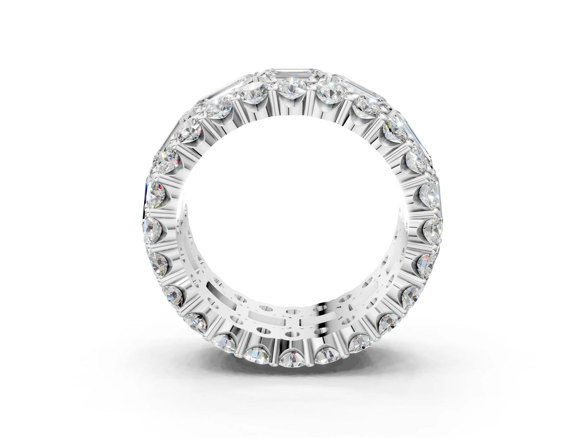 Platinum Emerald Cut and Round Diamond Three-Row Eternity Mens Band_9
