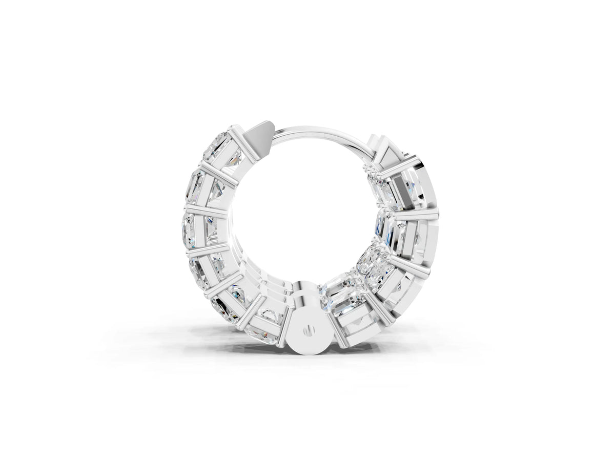 Platinum Emerald Diamond Huggie Hoop Earrings_5