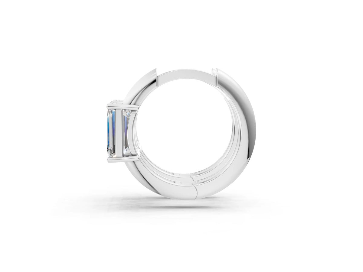 Platinum Emerald Diamond Solitaire Huggie Hoop Earrings_3