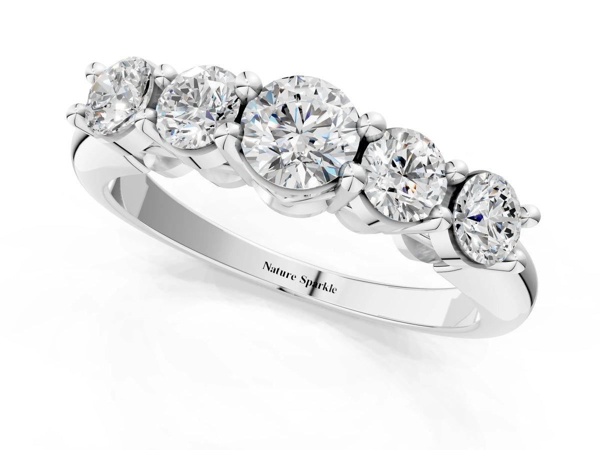 Platinum Five-Stone Round Brilliant Diamond Prong Set White Gold Band_13