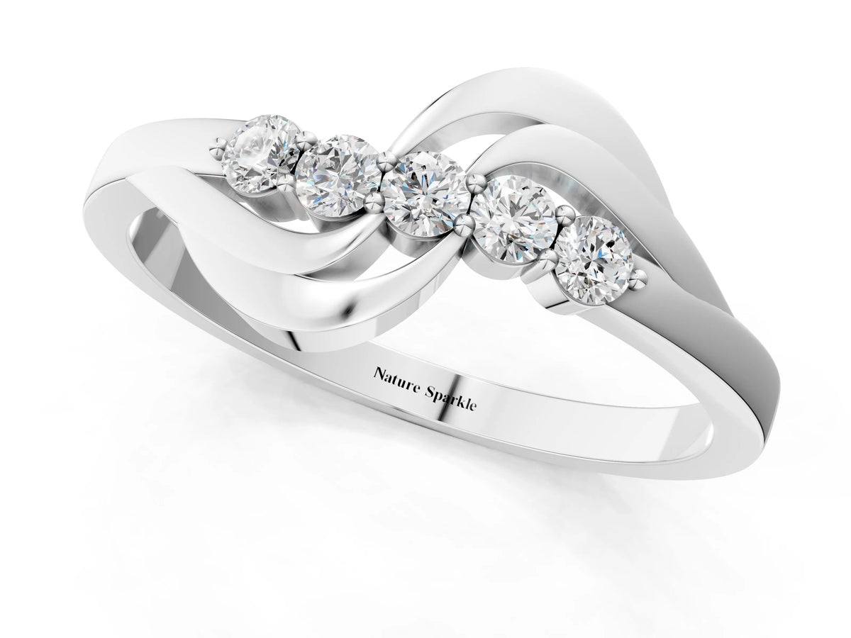 Platinum Five-Stone Round Diamond Crossover Band with Prong Setting_7