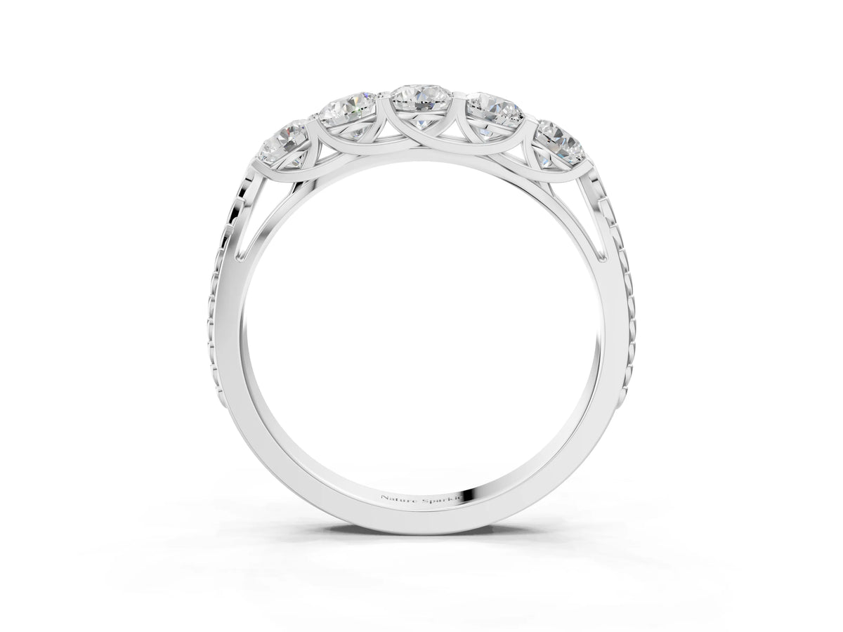 Platinum Five-Stone Round Diamond Prong-Set Band_15