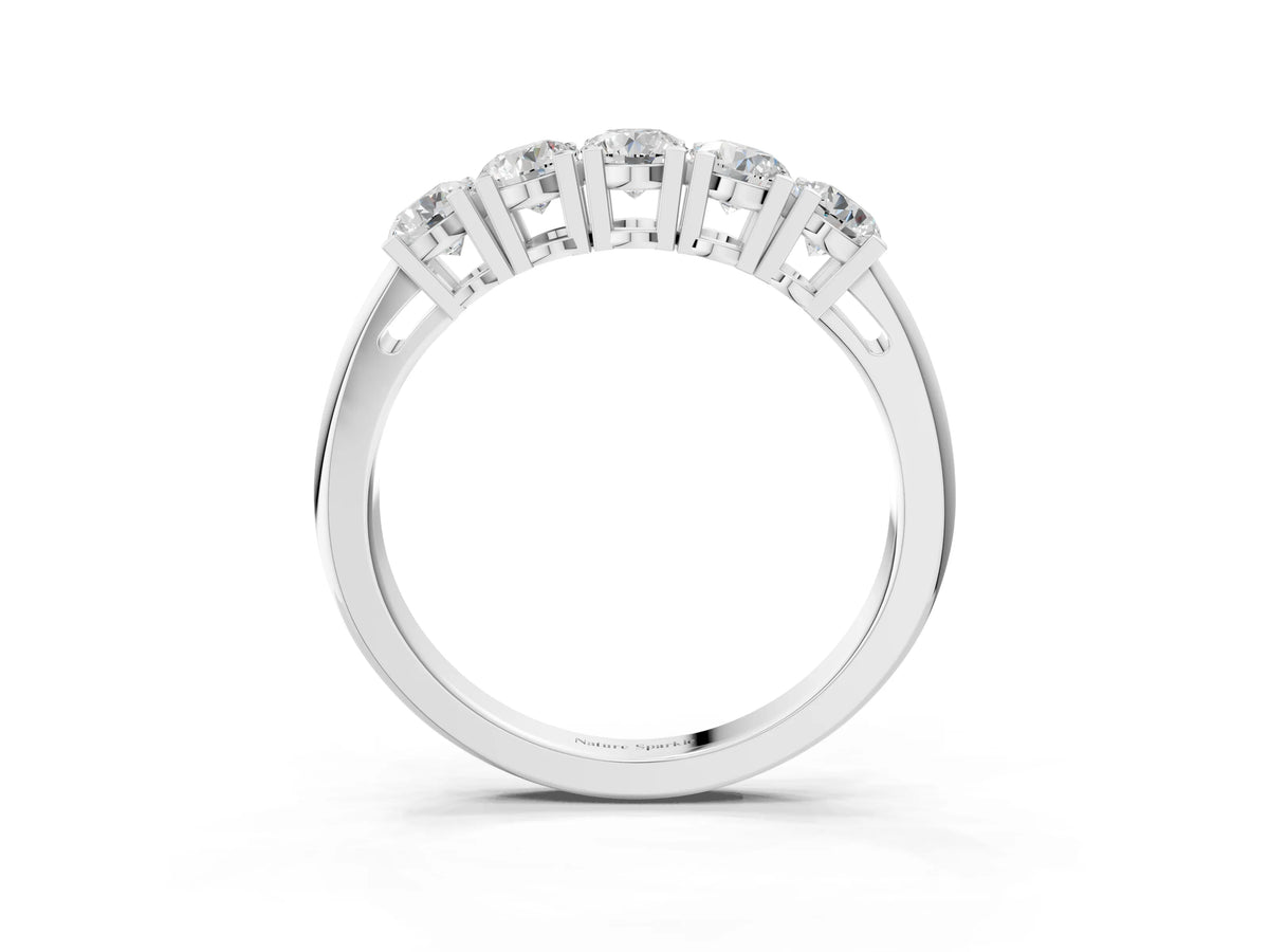 Platinum Five-Stone Round Diamond Prong Set White Gold Band_15