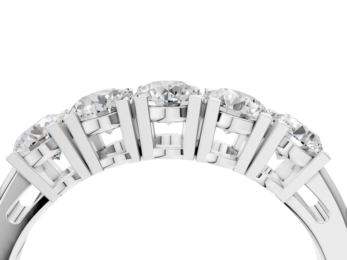 Platinum Five-Stone Round Diamond Prong Set White Gold Band_16