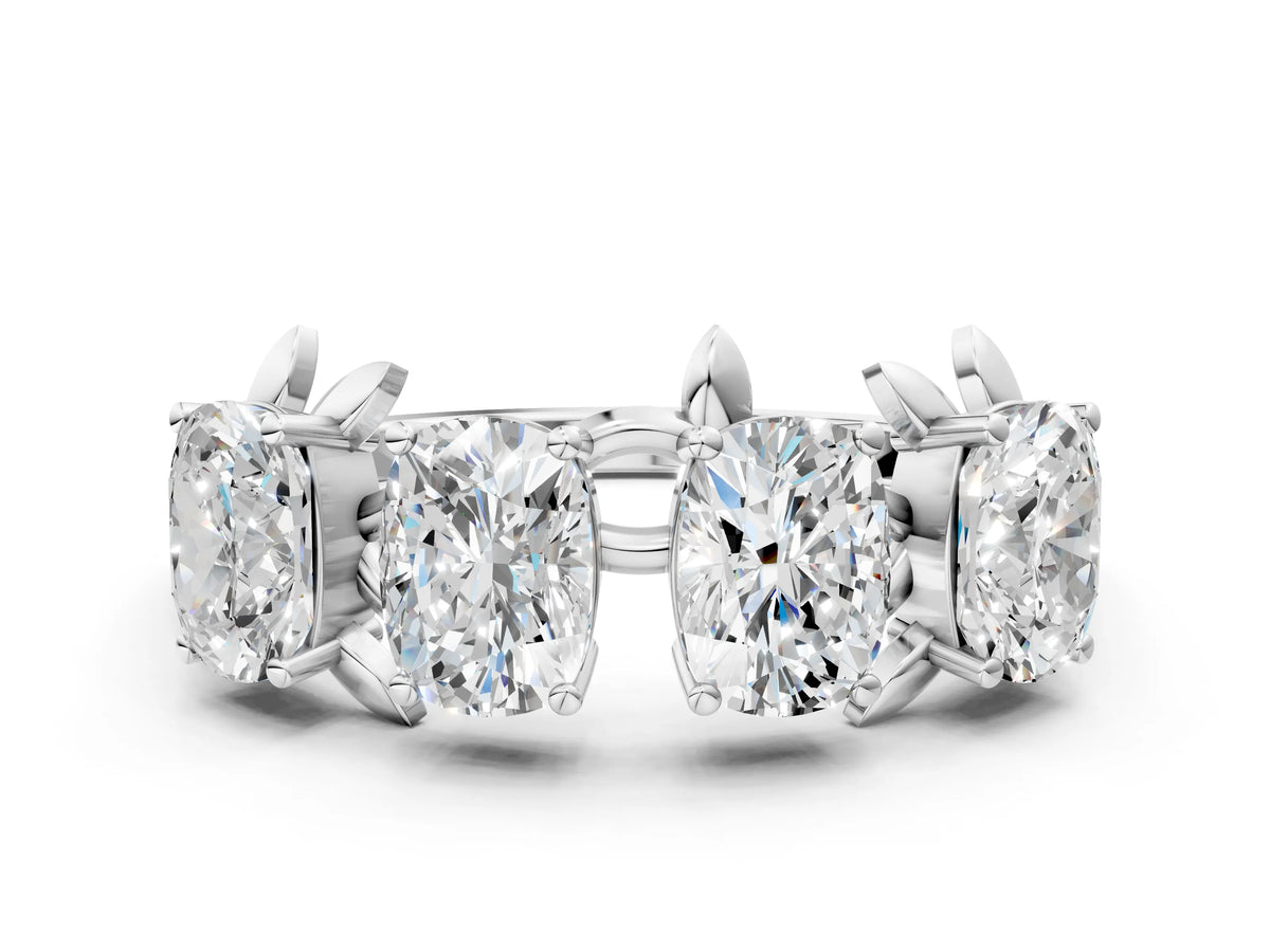 Platinum Four-Stone Elongated Cushion Diamond Band with Nature-Inspired Prong Setting_12