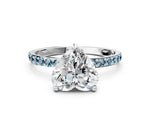 Platinum Heart Cut Diamond Solitaire Ring with Round Aquamarine Pavé Band and Prong Setting_12