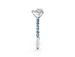 Platinum Heart Cut Diamond Solitaire Ring with Round Aquamarine Pavé Band and Prong Setting_14