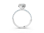 Platinum Heart Cut Diamond Solitaire Ring with Round Aquamarine Pavé Band and Prong Setting_15