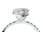 Platinum Heart Cut Diamond Solitaire Ring with Round Aquamarine Pavé Band and Prong Setting_16