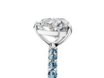 Platinum Heart Cut Diamond Solitaire Ring with Round Aquamarine Pavé Band and Prong Setting_17