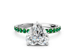 Platinum Heart Cut Diamond Solitaire Ring with Round Emerald Pavé Band and Prong Setting_12