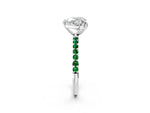 Platinum Heart Cut Diamond Solitaire Ring with Round Emerald Pavé Band and Prong Setting_14