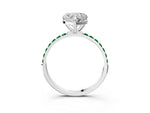 Platinum Heart Cut Diamond Solitaire Ring with Round Emerald Pavé Band and Prong Setting_15