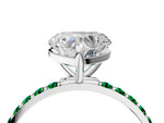 Platinum Heart Cut Diamond Solitaire Ring with Round Emerald Pavé Band and Prong Setting_16