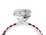 Platinum Heart Cut Diamond Solitaire Ring with Round Garnet Pavé Band and Prong Setting_16