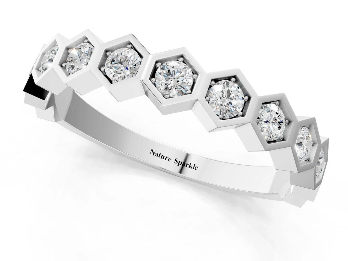 Platinum Hexagon Pave Diamond Eternity Band with Bezel Setting_13