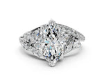 Platinum Marquise Cut Diamond Halo Ring with Marquise and Pavé Band in Prong Setting_6