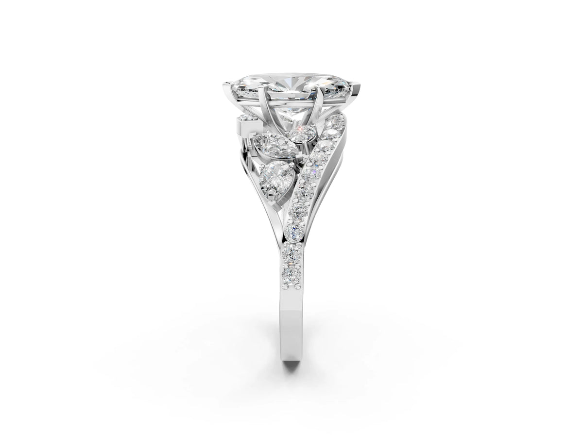 Platinum Marquise Cut Diamond Halo Ring with Marquise and Pavé Band in Prong Setting_8