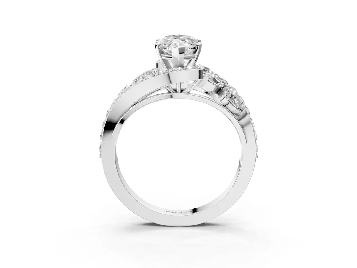 Platinum Marquise Cut Diamond Halo Ring with Marquise and Pavé Band in Prong Setting_9