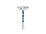 Platinum Marquise Cut Diamond Solitaire Ring with Round Aquamarine Pavé Band and Prong Setting_14