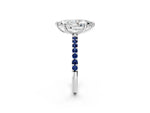 Platinum Marquise Cut Diamond Solitaire Ring with Round Blue Sapphire Pavé Band and Prong Setting_14