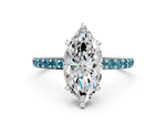 Platinum Marquise Cut Diamond Solitaire Ring with Round Blue Topaz Pavé Band and Prong Setting_12
