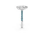 Platinum Marquise Cut Diamond Solitaire Ring with Round Blue Topaz Pavé Band and Prong Setting_14
