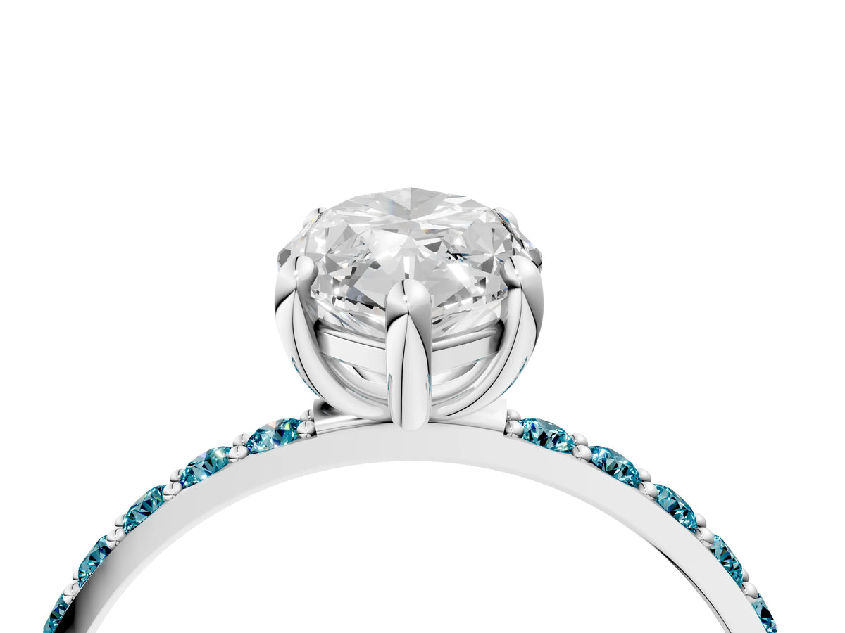 Platinum Marquise Cut Diamond Solitaire Ring with Round Blue Topaz Pavé Band and Prong Setting_16
