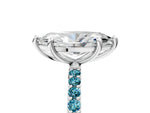 Platinum Marquise Cut Diamond Solitaire Ring with Round Blue Topaz Pavé Band and Prong Setting_17