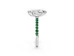 Platinum Marquise Cut Diamond Solitaire Ring with Round Emerald Pavé Band and Prong Setting_14